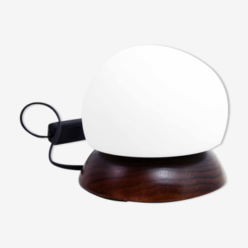 Mushroom lamp in wood and opaline glass