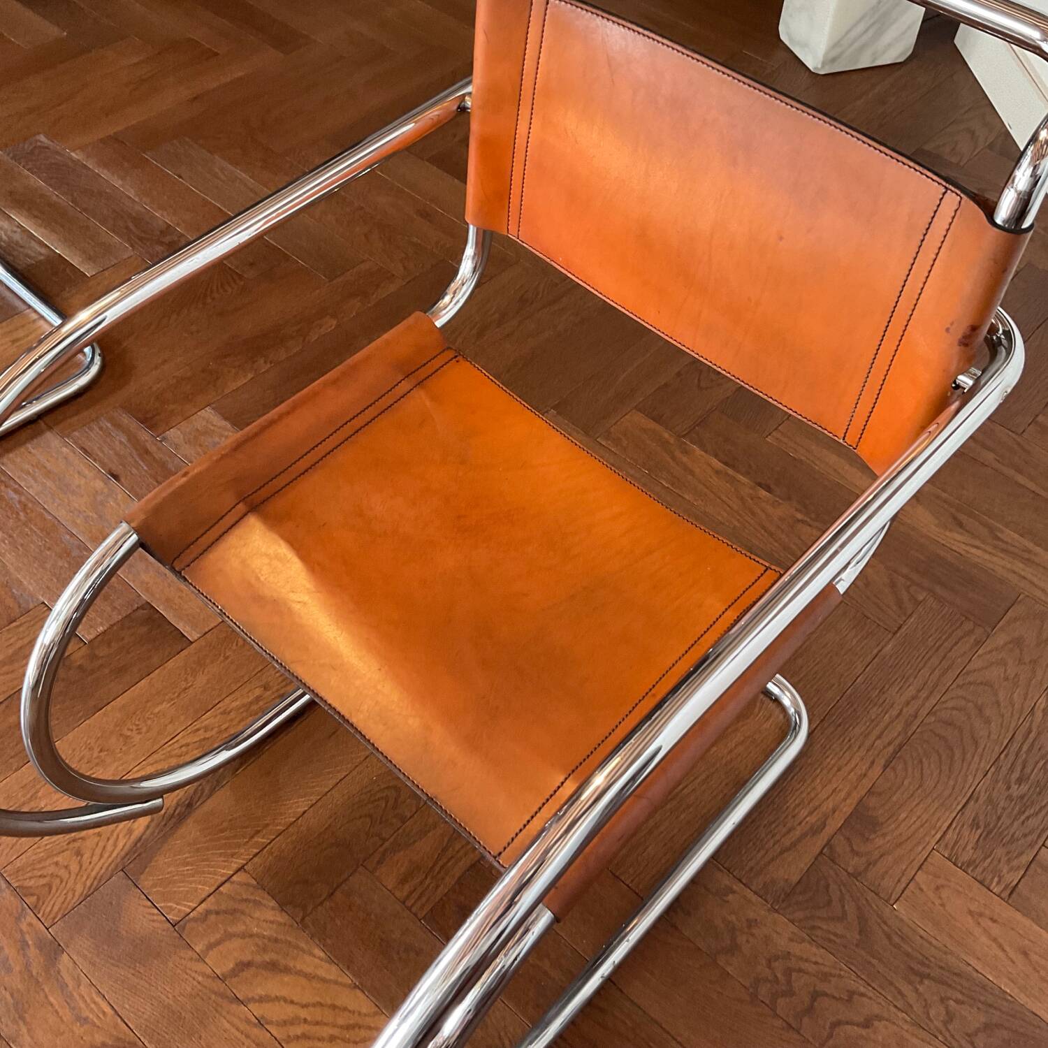 Pair of MR20 armchairs by Ludwig Mies van der Rohe, 1970s edition