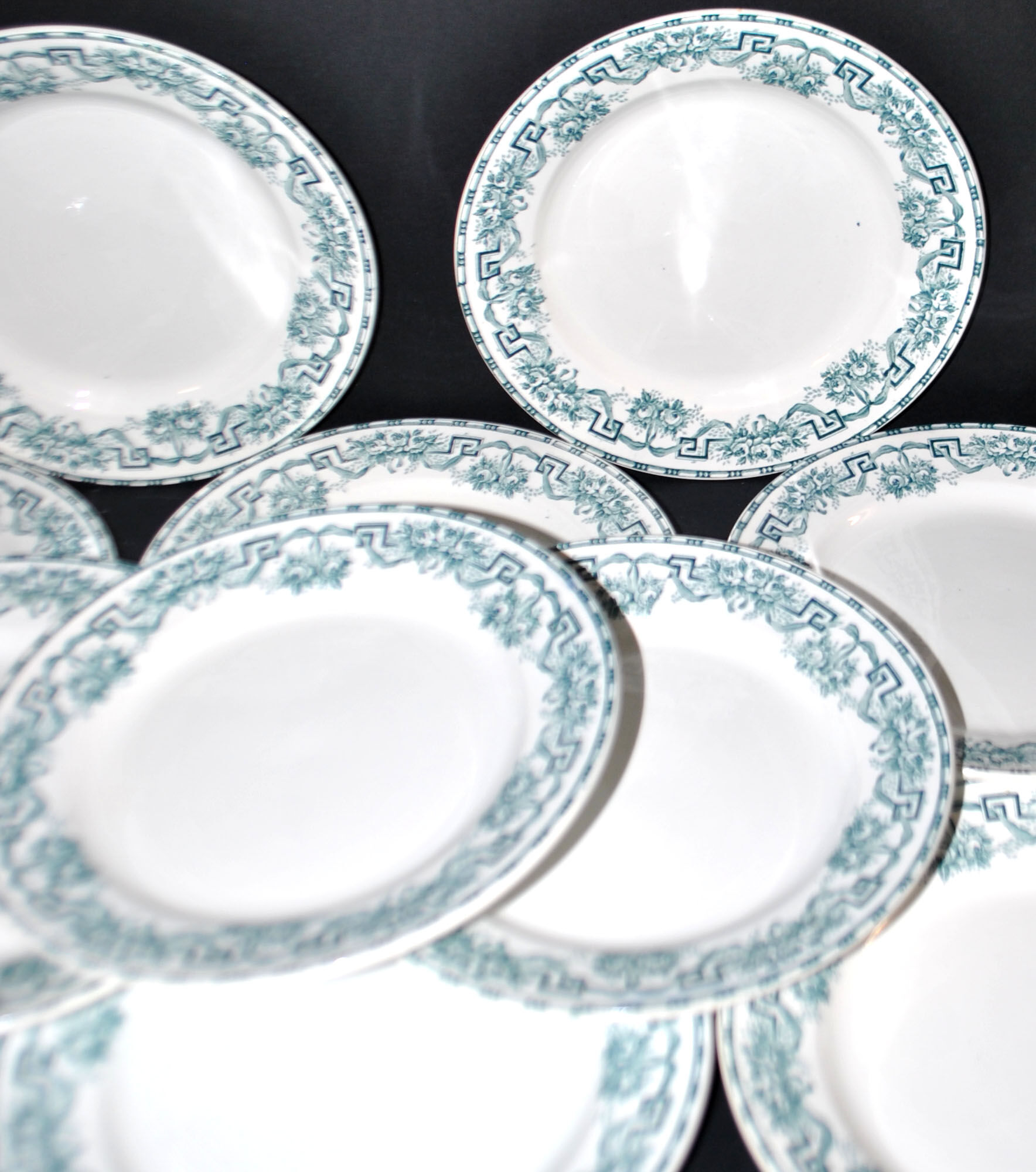Moulin des Loups & Hamage set of 11 flat plates Ancient Athens in earthenware 1900