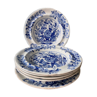 Lot de 5 assiettes creuses et 1 assiette plate John and William Ridgway, Opaque China, Dresden 1830