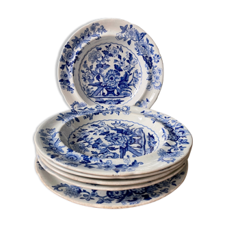 Set of 5 hollow plates and 1 flat plate John and William Ridgway, Opaque China, Dresden 1830