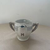Antique white French porcelain sauce boat M&S with silver trim.