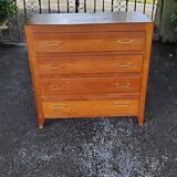 Chest of drawers of the 50s in oak compass feet 4 drawers