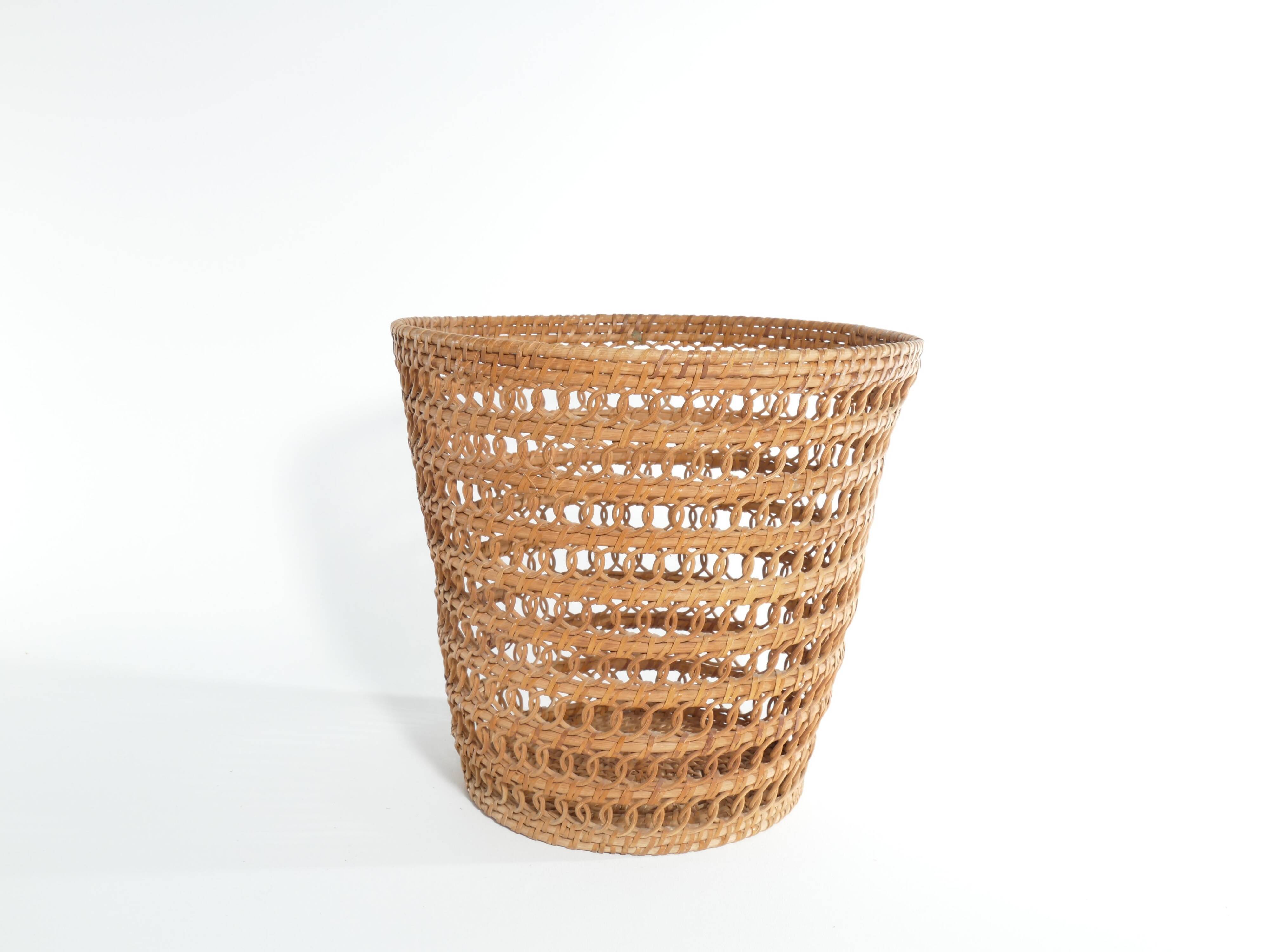 Mid-Century Modern Wicker Wastebasket