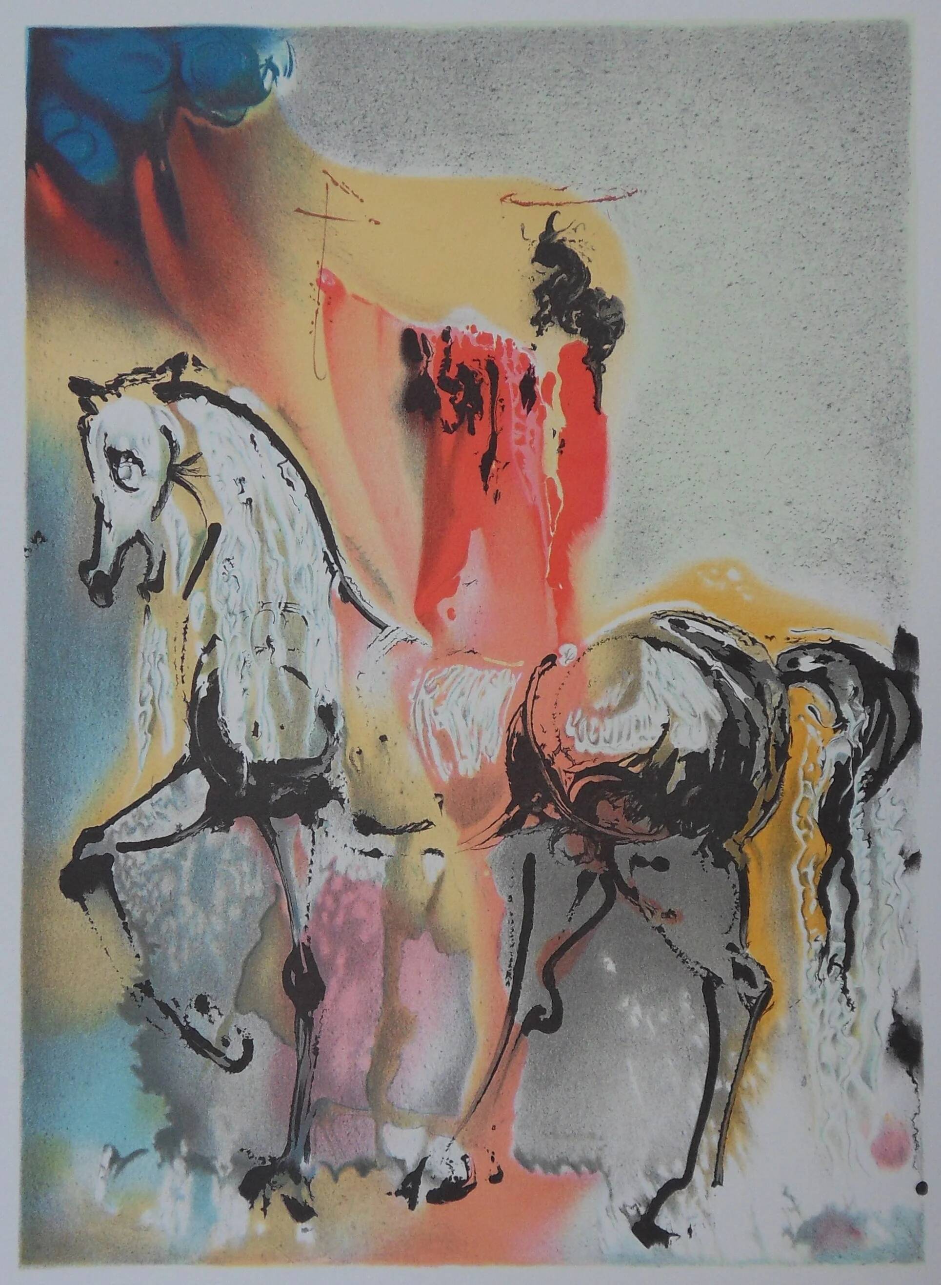 Salvador Dali: Horses, The Christian Knight - Signed Lithograph
