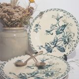 Set of 4 dessert plates in opaque porcelain of Gien model Honeysuckle, iron earth