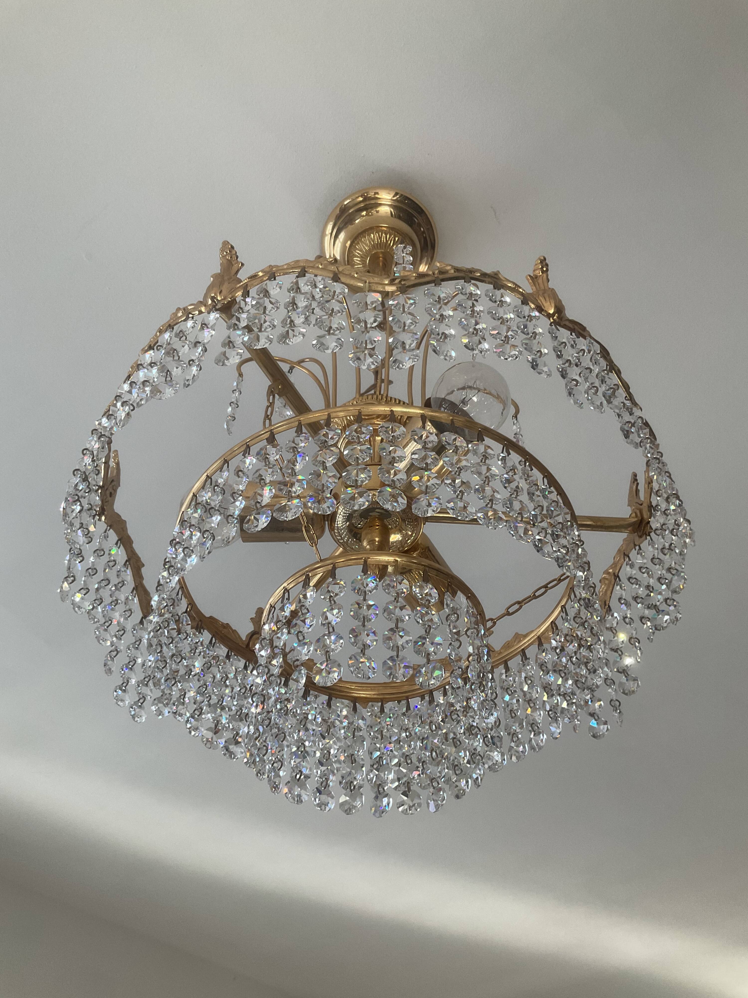 Cascade chandelier with bronze and crystal pendants