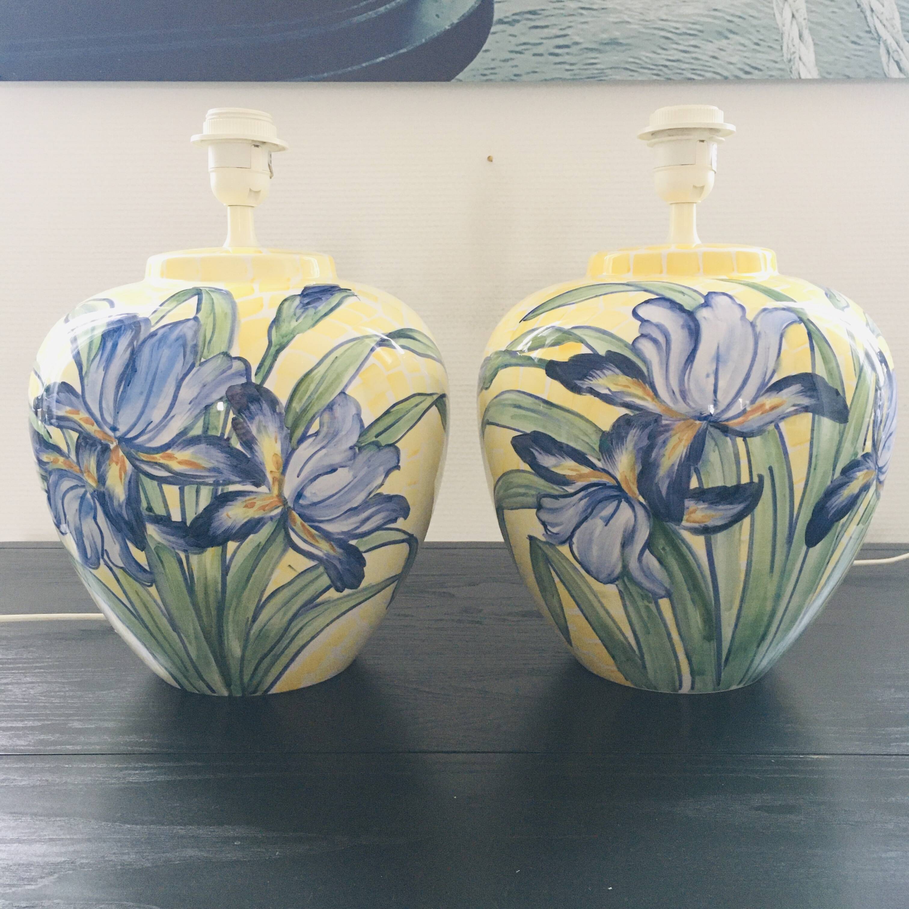 Paire de pieds de lampes italiennes décor iris