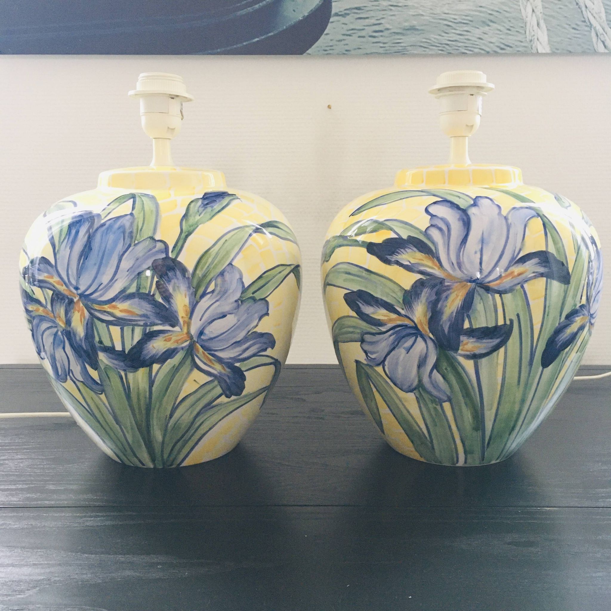 Paire de pieds de lampes italiennes décor iris