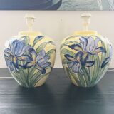 Pair of Italian lamp bases with iris decor