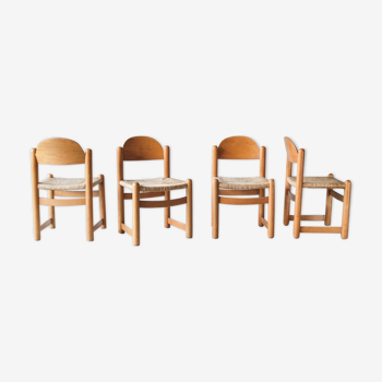 Set de 4 chaises paillées par Hank Loewenstein, Italie 1970