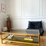 Gold metal coffee table and smoked glass