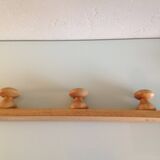 Three-headed varnished wooden coat rack, Scandinavian style / vintage 60s-70s
