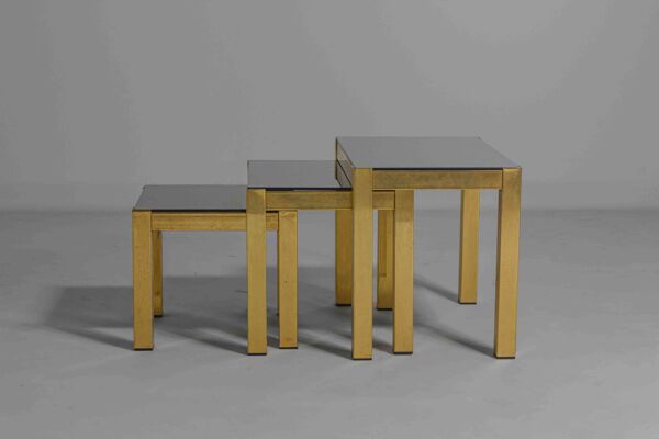 3 tables gigognes Régence en laiton, Belgique années 80