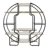 Sculptural Circular Étagère in Blackened Steel, Gold-Plated Metal and Glass