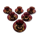 12-piece vintage espresso set for 6 people in wine-colored glass and gold trim