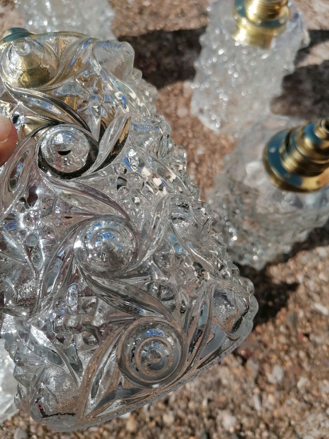 Set of 5 vintage molded glass globe suspensions