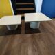 Vintage design nesting tables – lacquered wood & metal