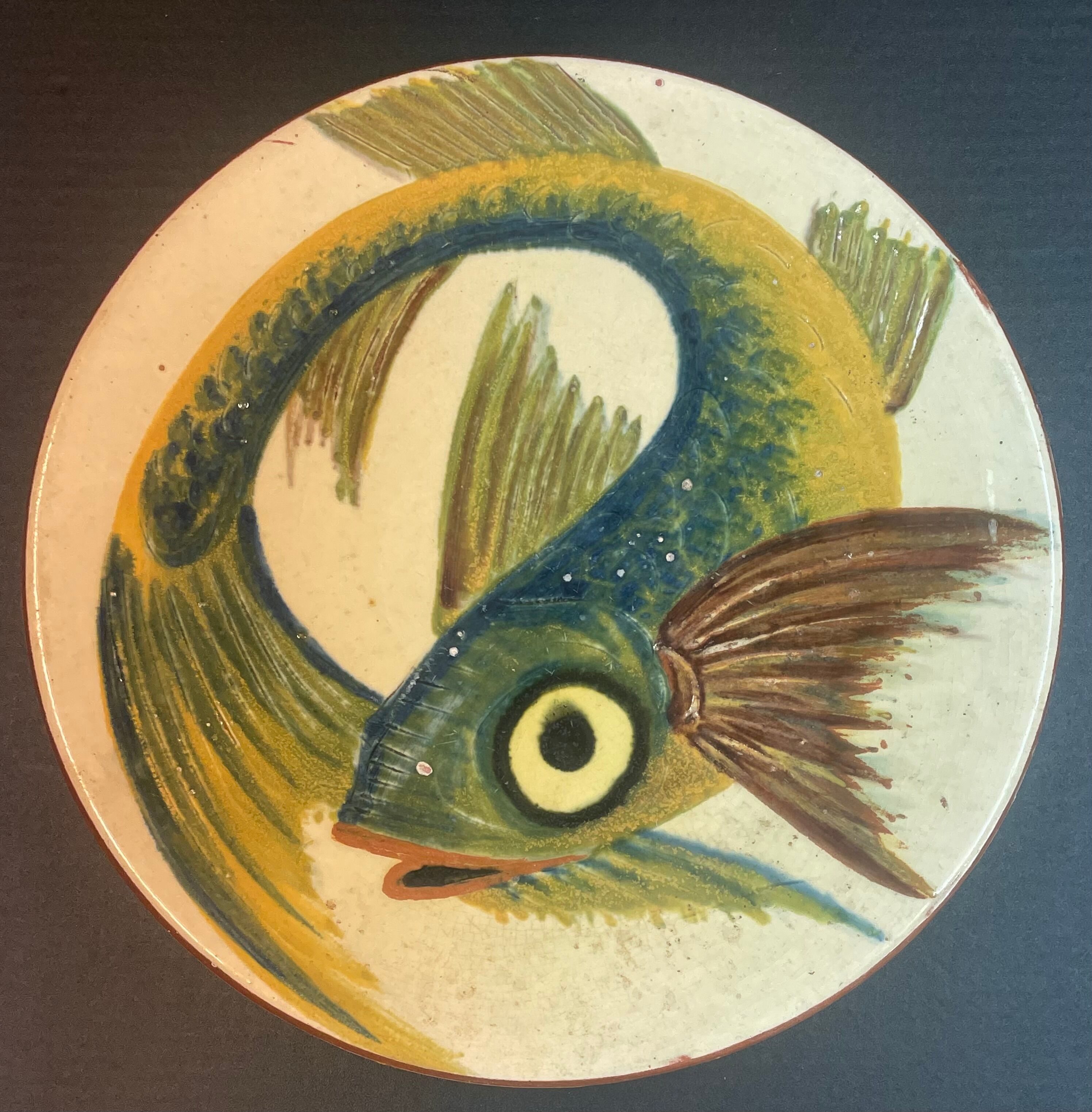Catalan ceramic dish puigdemont fish earth enamel varnished fish