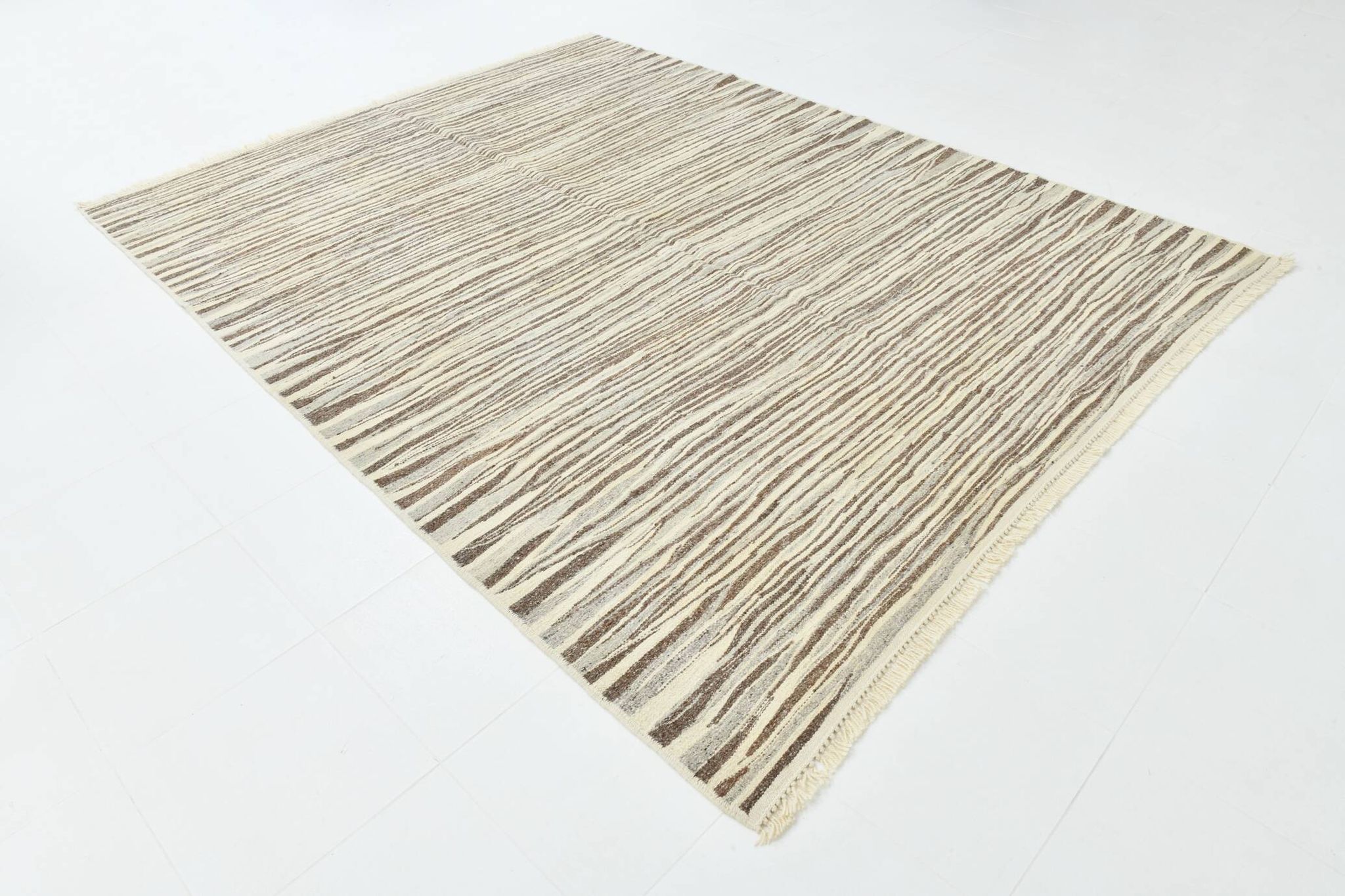 Beige Brown Ethnic Vintage Kilim Rug, 242x311Cm