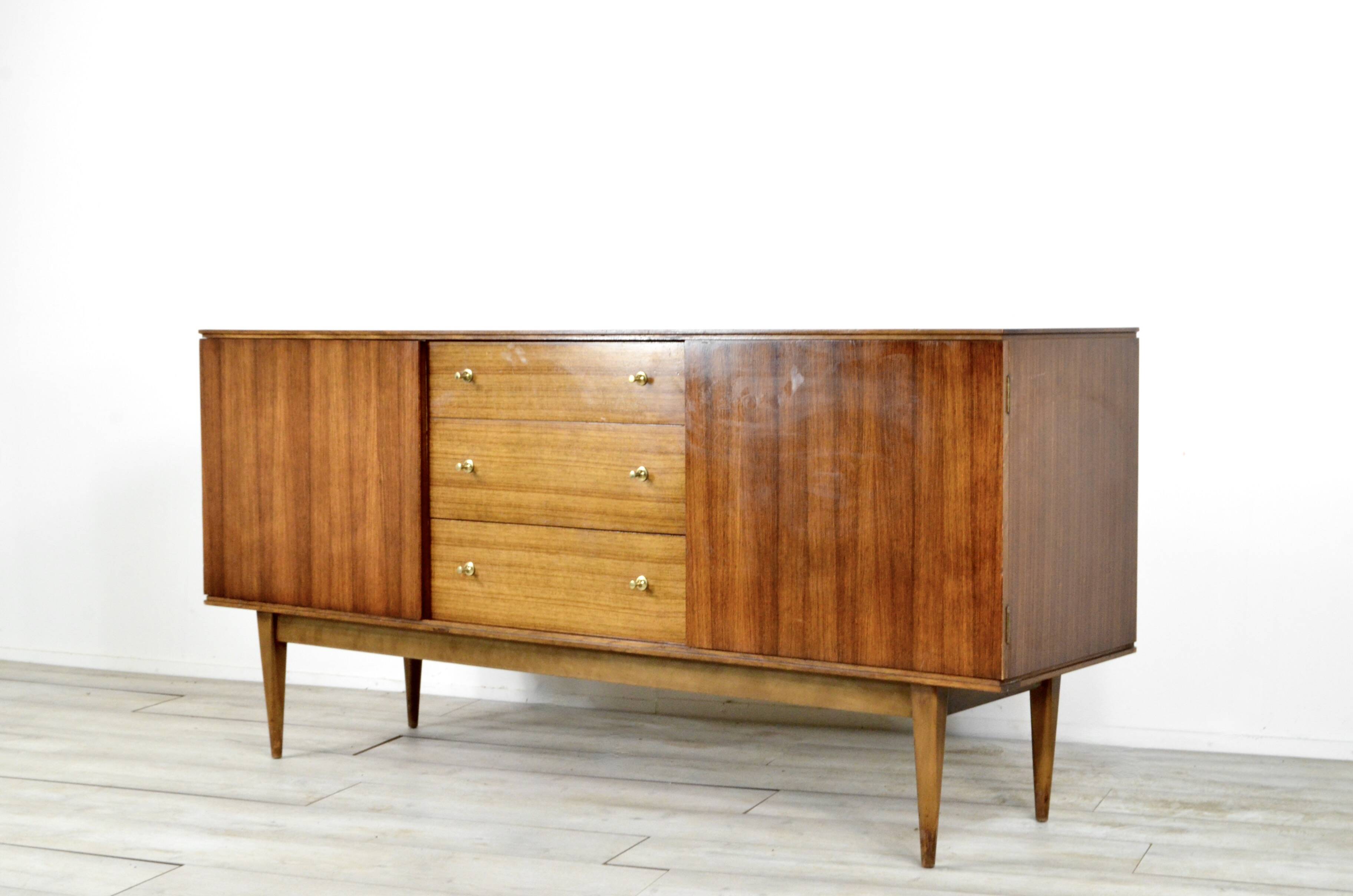 Midcentury 'wrighton' walnut and brass sideboard