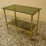 Ancienne desserte en laiton, et plateau en verre fumé  Style Louis XVI.