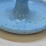 Light blue glazed ceramic candle holder with green speckled signed scorpion stamp