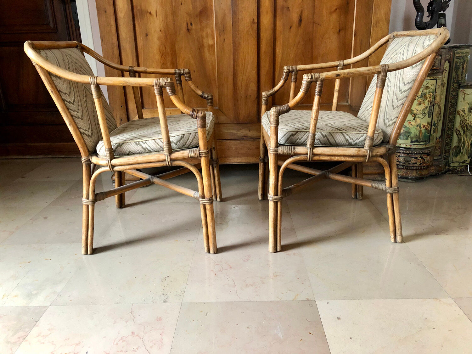 Pair of french bamboo armchairs 1970s