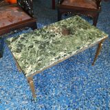 Coffee table in gilded bronze and green Alpine marble