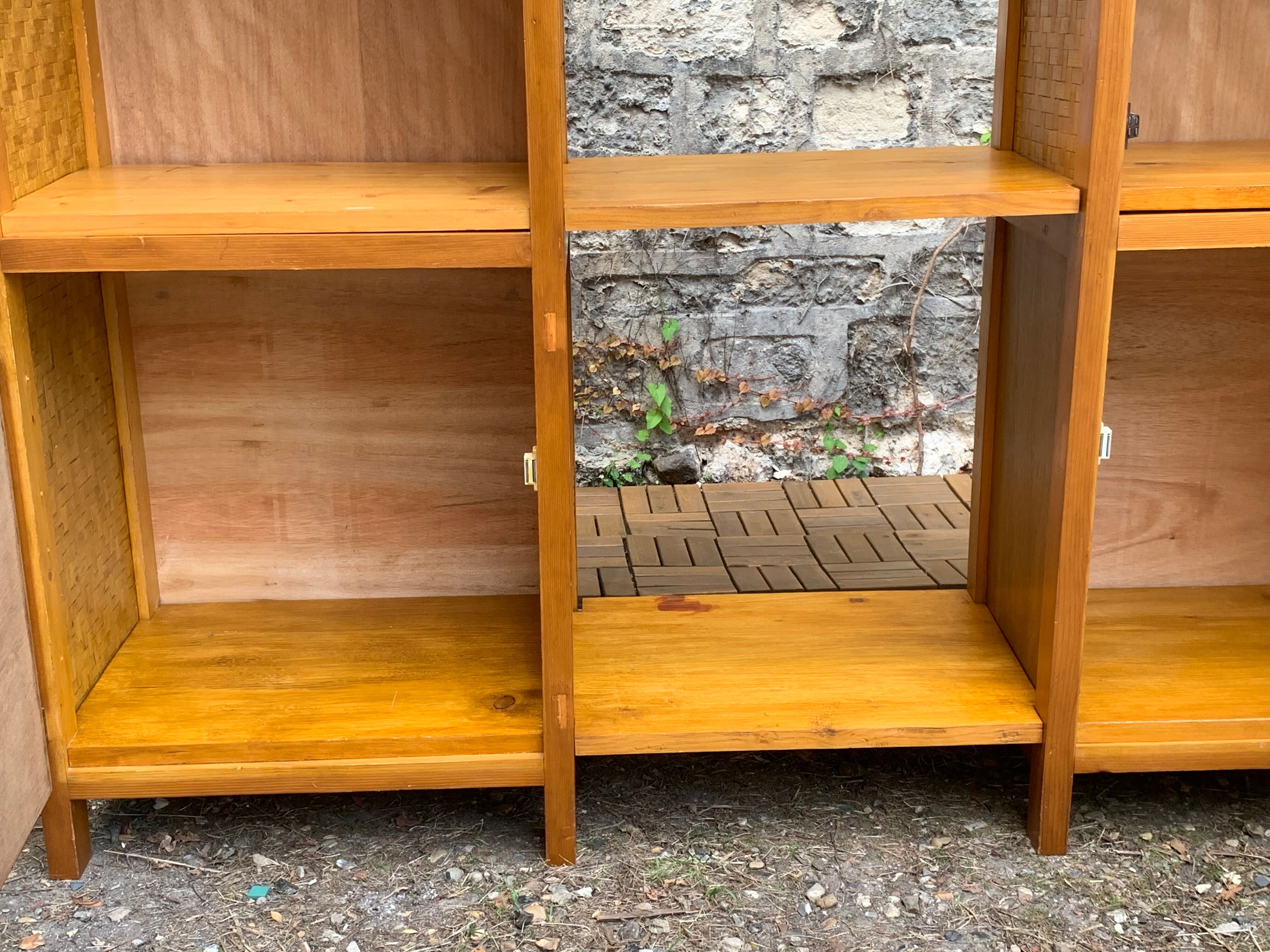 Bamboo cabinet woven and modular pine vintage 1960