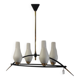 Modernist 4-light chandelier by Gaston Fossati for Atelier d'Art d'Uzès - 1950s