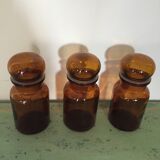 Lot of three pots of old amber brown apothecary