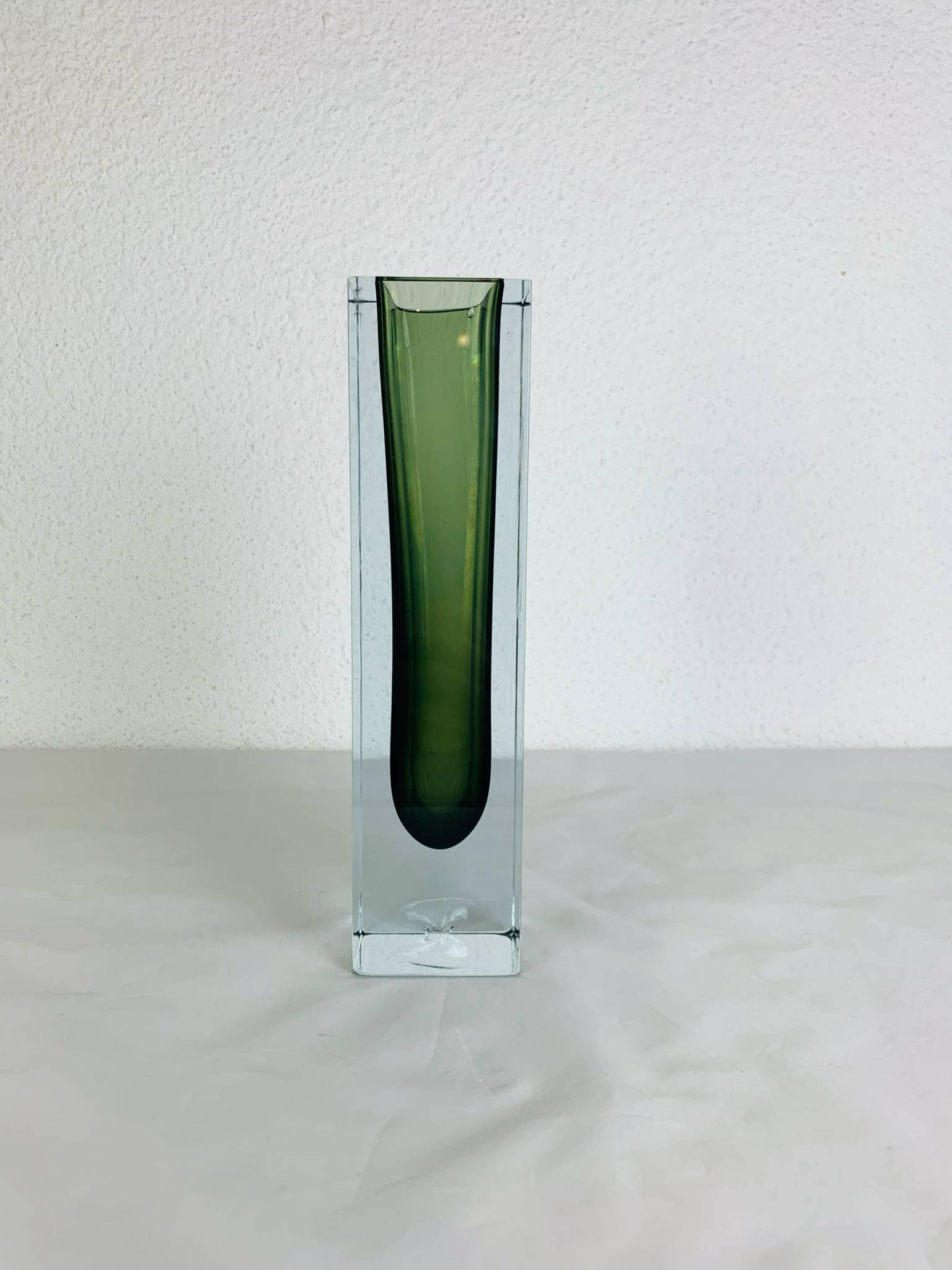 Sommerso Murano green vase 25 cm, soliflore, vintage