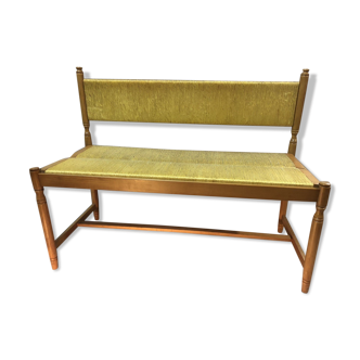 70's beech and straw bench