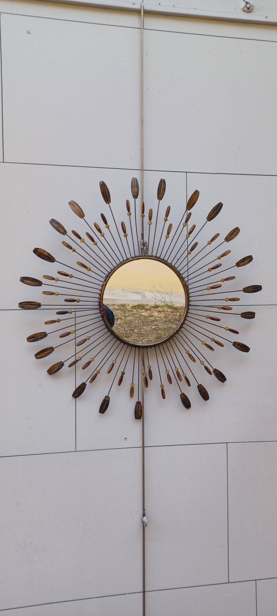 Sun mirror in line vautrin style with metal and coloured plastic beads