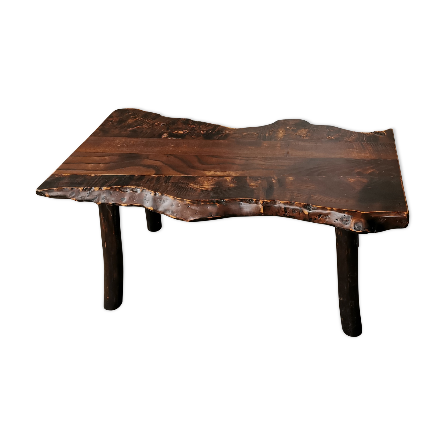 Brutalist, primitive wooden coffee table.