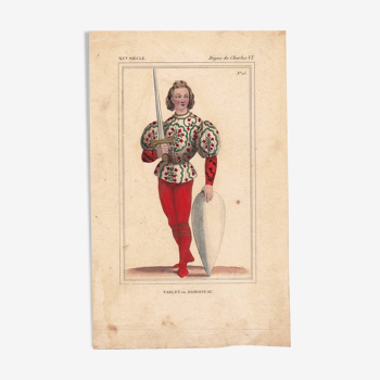 Color Engraving 19th Century 1840 Fashion Valet Damoizeau Fashion Reign of Charles VI