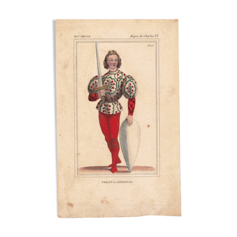 Gravure Couleur XIXe 1840 Mode Valet Damoizeau Fashion Règne de Charles VI