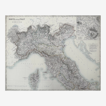 Carte antique de l’Italie Northern Sheet vers 1869 Keith Johnston Royal Atlas Carte colorée à la main