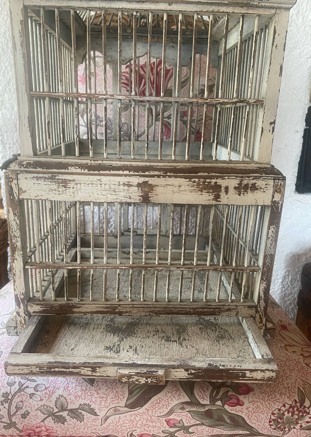 Large antique wooden birdcage