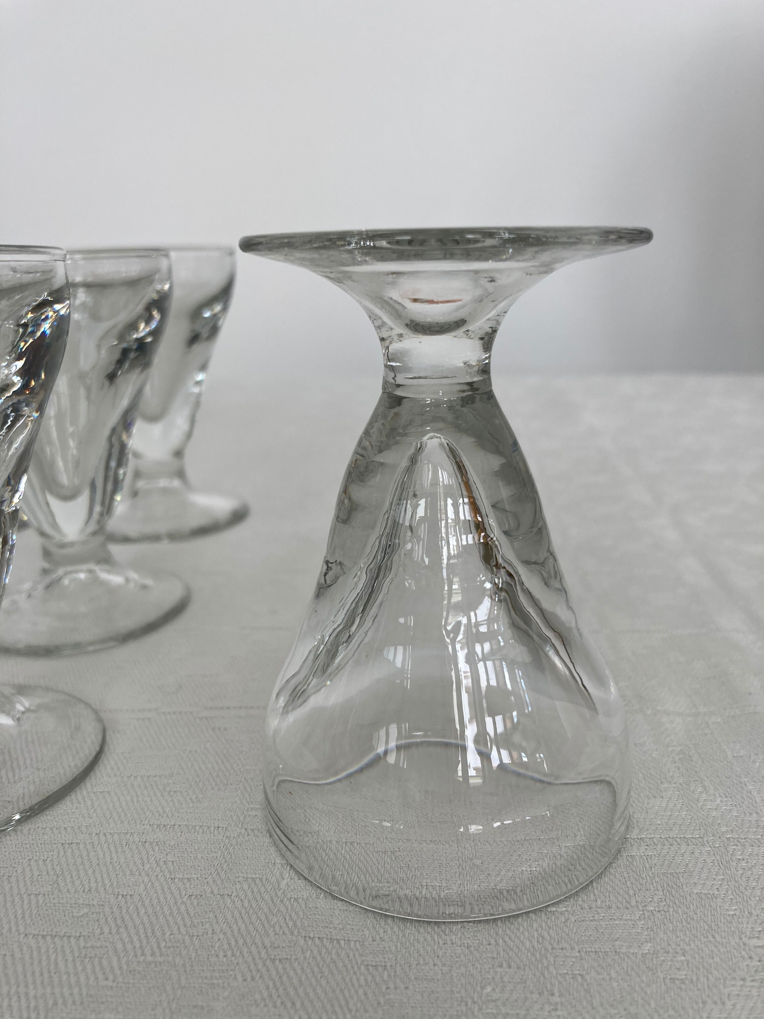 Set of 9 old glasses thick conical bottom