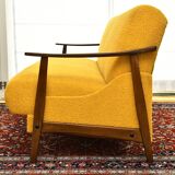 Scandinavian-style yellow boucle sofa with folding function, 1960s