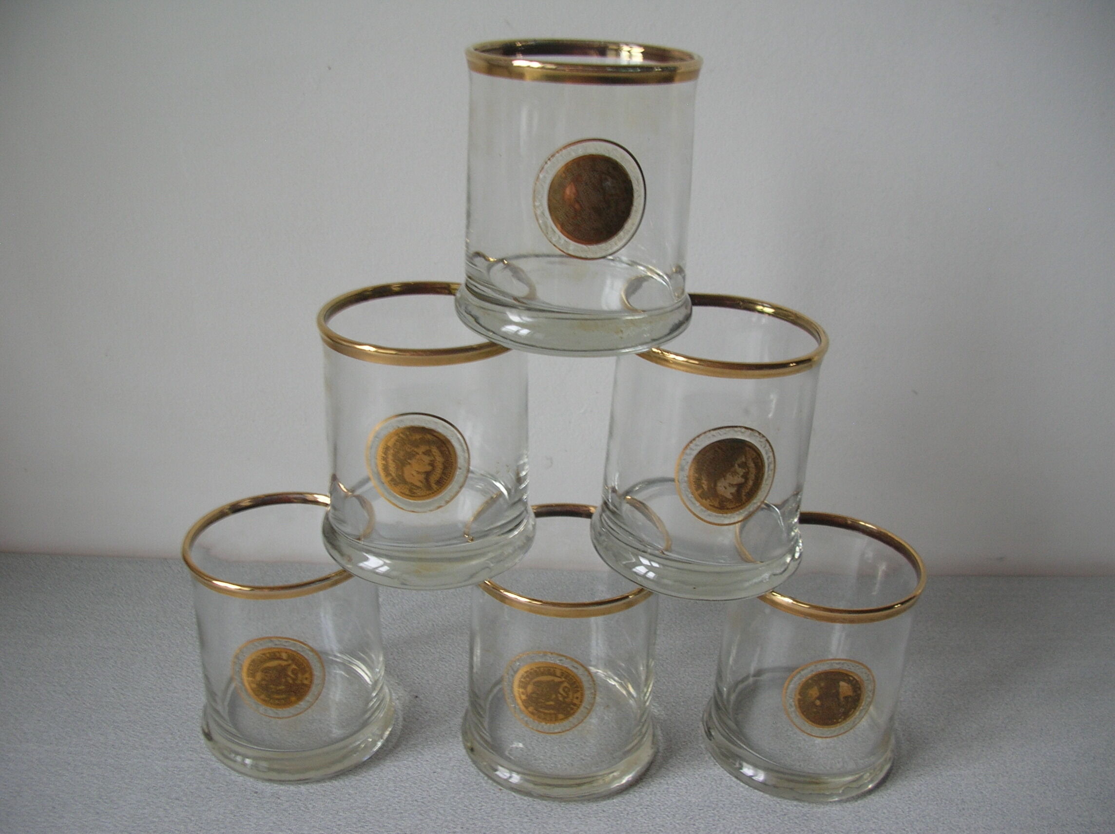 Set of 6 old bourbon whiskey glass 1970s décor Napoleon Veneta