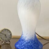Lampe champignon vintage en pâte de verre – Bleu et blanc – Double éclairag