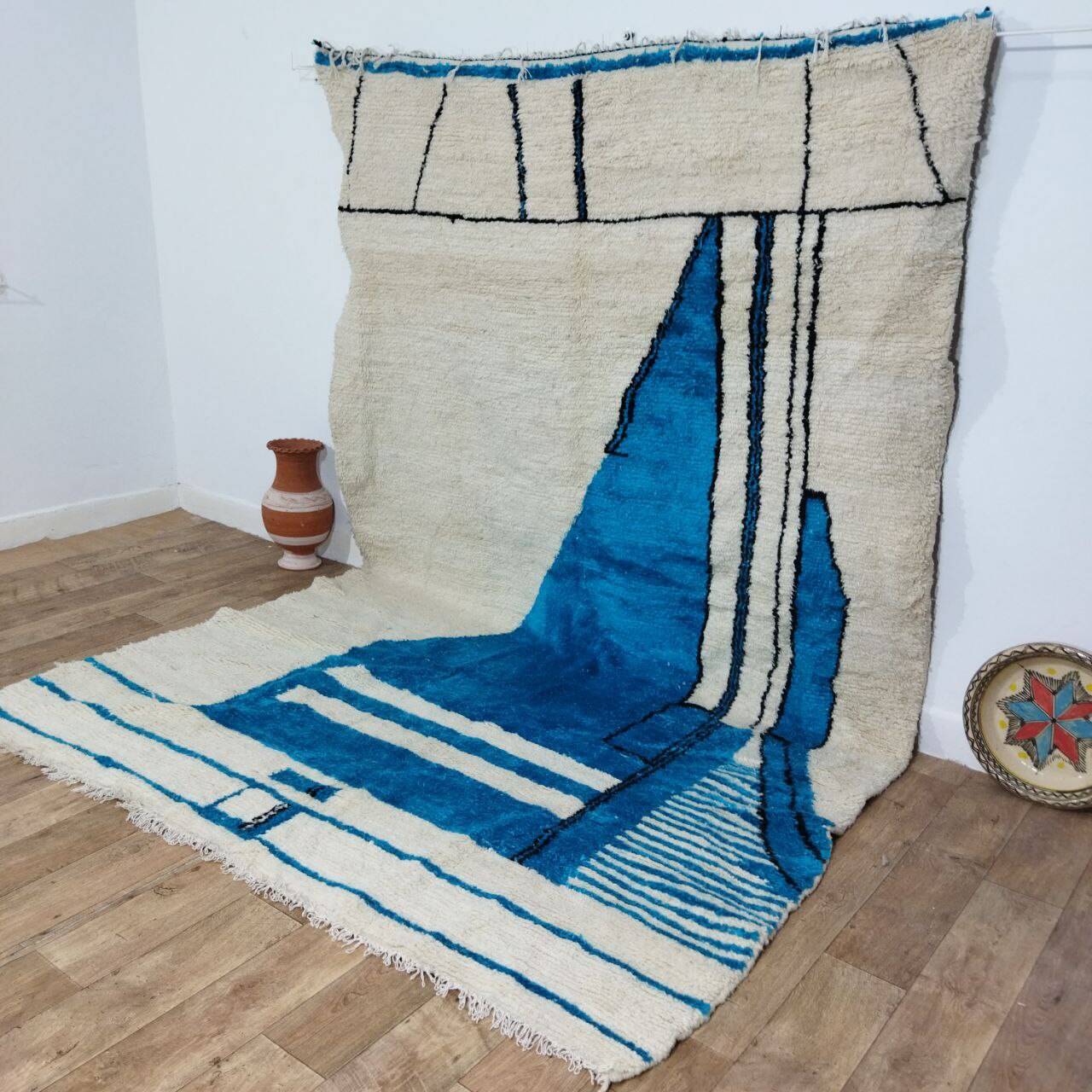 Handmade blue artisanal Moroccan Berber rug 310 X 215 CM