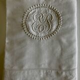 19th century XXL sheet in linen thread embroidered with polka dots Width 260cm