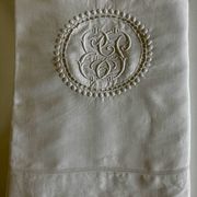 19th-century XXL linen fabric embroidered with polka dots, width 260cm.