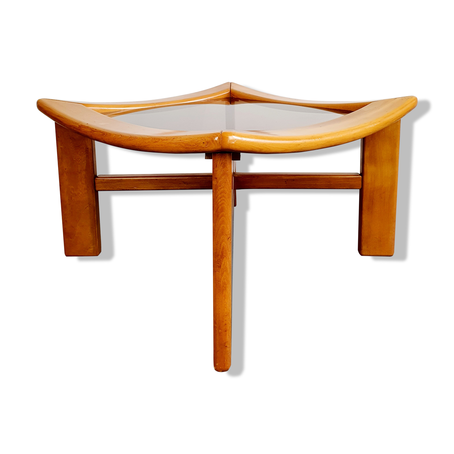 Square coffee table in wood and smoked glass