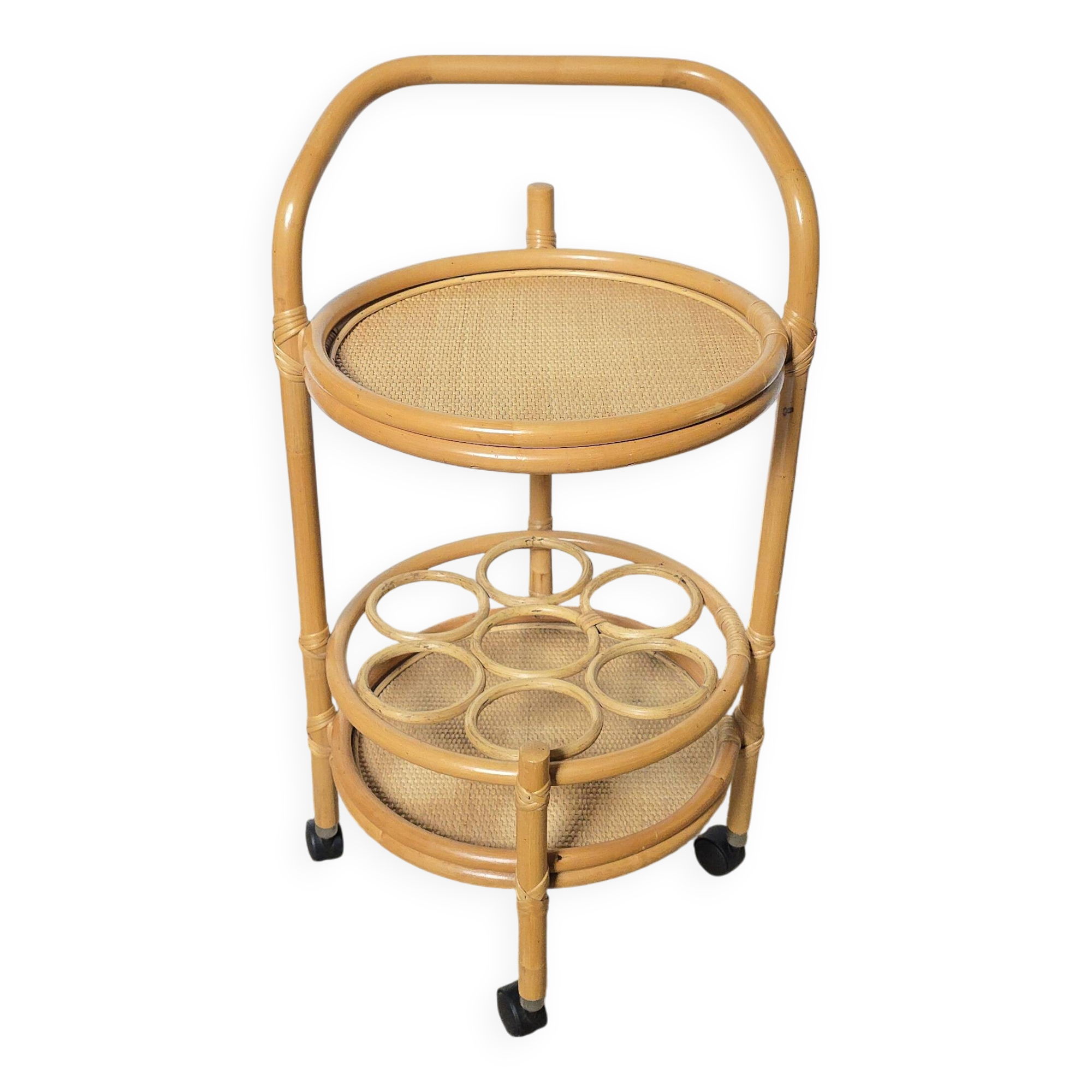 Vintage rattan bar trolley