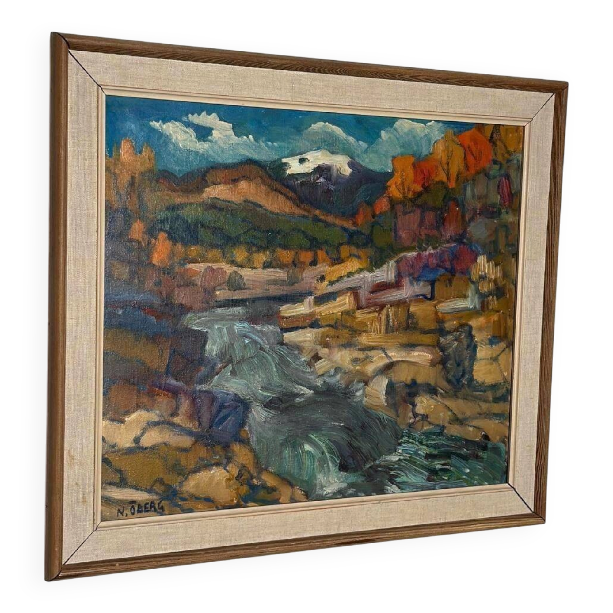 Original Mid Century Swedish Oil On Canvas – “Autumn, Offerdal Mountains, Jämtland” By Nils Öberg – Vintage & Framed – 45 × 53 Cm